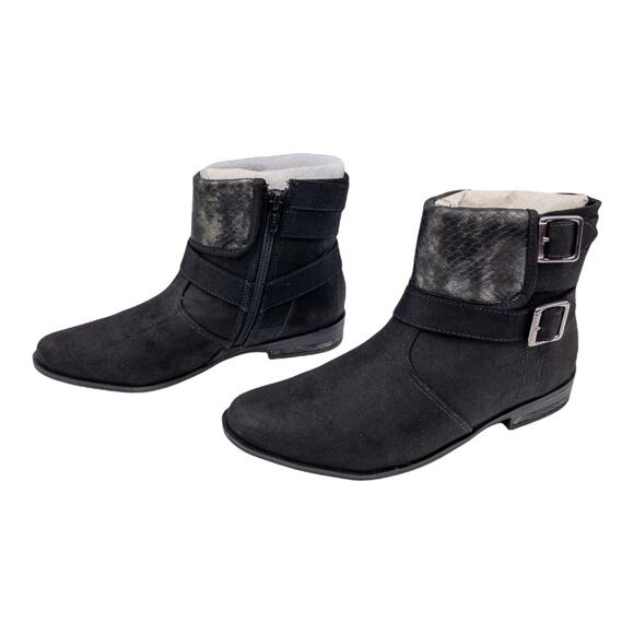 RAMARIM Black Snake Napa Leather Double Buckle Accent Ankle Boots 5 Women's - Picture 2 of 9